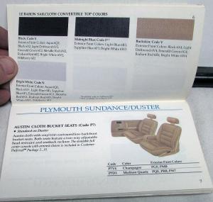 1993 Chrysler Plymouth Dealer Salesmen Color & Trim Pocket Selector Paint Fabric