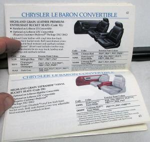 1993 Chrysler Plymouth Dealer Salesmen Color & Trim Pocket Selector Paint Fabric