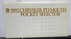 1992 Chrysler Plymouth Dealer Salesmen Color & Trim Pocket Selector Paint Fabric