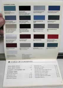 1992 Chrysler Plymouth Dealer Salesmen Color & Trim Pocket Selector Paint Fabric