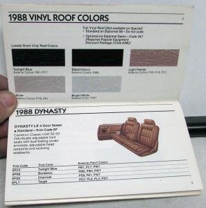 1988 Dodge Car Dealer Salesmen Color & Trim Pocket Selector Paint Fabric