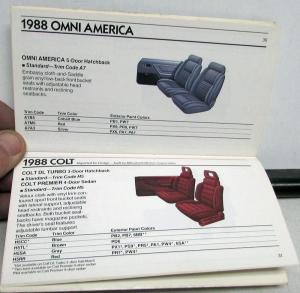 1988 Dodge Car Dealer Salesmen Color & Trim Pocket Selector Paint Fabric