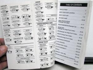 1999 Chrysler Dodge Plymouth Jeep Dealer Service & Parts Data Handbook Specs