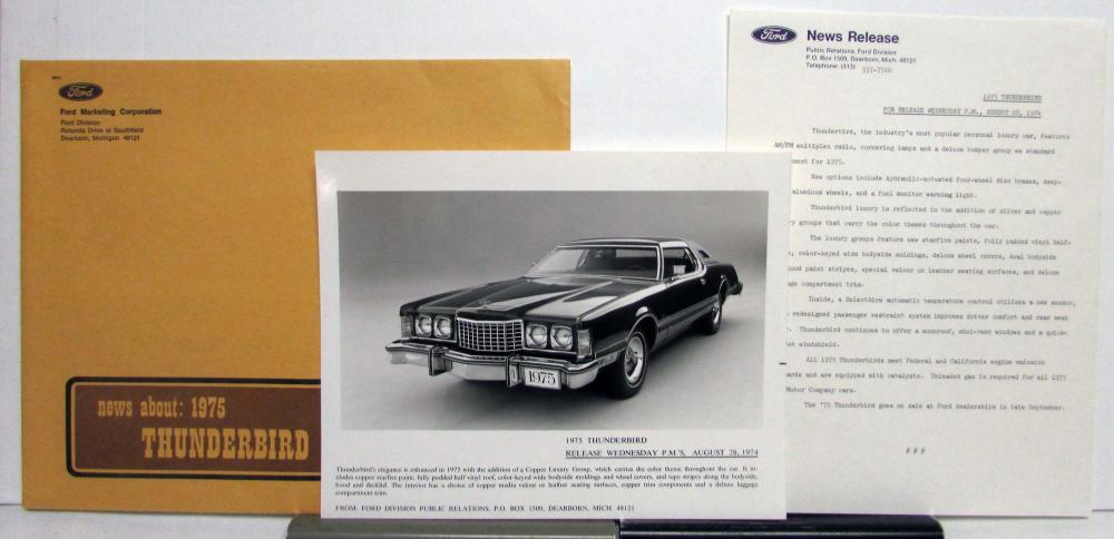 1975 Ford Thunderbird Press Release Photo Letter Envelope