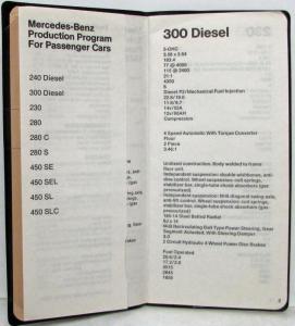 1976 Mercedes-Benz Sales Pocket Data Book for Passenger Cars