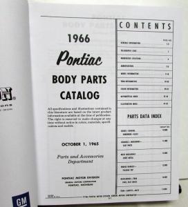 1963-1966 Pontiac Chassis & Body Parts Catalog GTO Bonneville Tempest LeMans