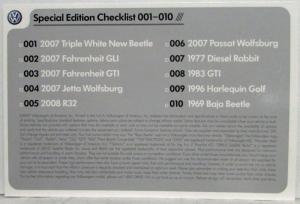 2007 Volkswagen VW Limited Cars Limited Cards Pack - R32 Beetle GTI Baja Bug