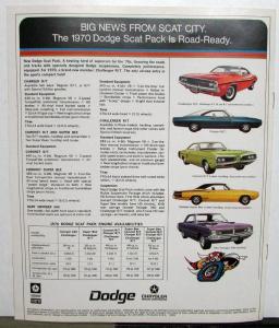 1970 Dodge Polara Charger Challenger Dart Coronet Scat Pack Sales Brochure Orig