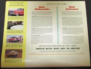 1955 Nash Ambassador Statesman Jerfire V8 Custom & Super XL Sales Folder Orig