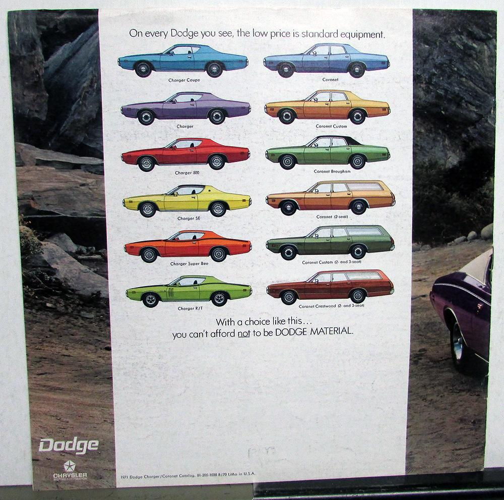 1971 Dodge Original Charger Coronet Sales Brochure 500 SE Super Bee RT Wagons image