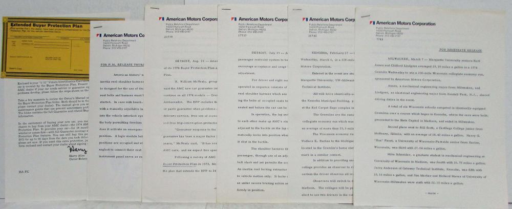 1974 AMC Media Information Press Kit - Matador Gremlin