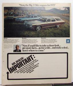 1972 Oldsmobile Toronado Ninety Eight Delta 88 Cutlass Diagrams Options Brochure