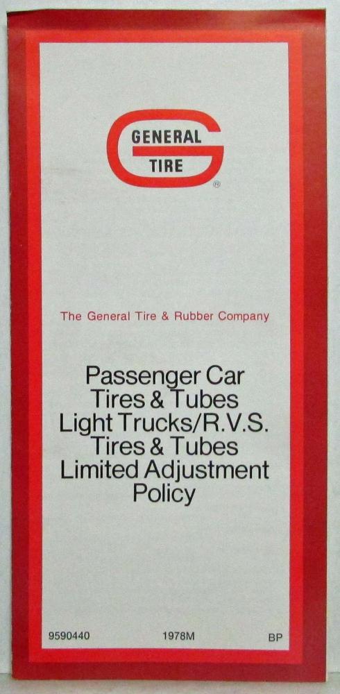 1978 General Tire Car Light Trucks RVs Tires and Tubes Limited Adjustment Policy