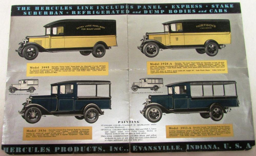 Original 1933 Hercules Business Bodies Dealer Brochure Chevrolet Truck Panel