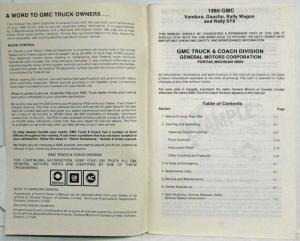 1980 GMC Vandura Gaucho Rally Wagon Rally STX Models Owners and Drivers Manual