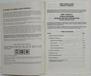 1980 GMC Truck Caballero Owners and Drivers Manual