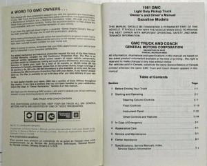 1981 GMC C/K 10-35 Pickup Owners and Drivers Manual