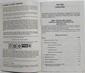 1981 GMC Truck Caballero Owners and Drivers Manual