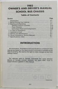 1982 GMC Truck School Bus Chassis Owners and Drivers Manual