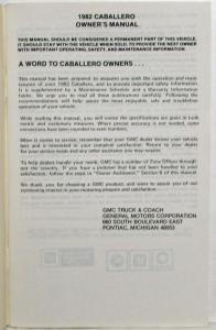 1982 GMC Truck Caballero Owners and Drivers Manual