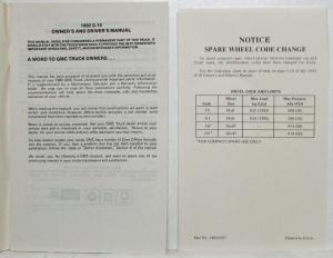 1982 GMC S-15 Truck Owners and Drivers Manual with Spare Wheel Code Change