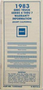 1983 GMC Truck 4 thru 7 Series Warranty Information