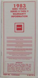 1983 GMC Truck 8 thru 9 Series Warranty Information