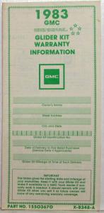 1983 GMC Truck General Glider Kit Warranty Information