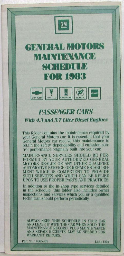 1983 General Motors Passenger Cars with Diesel Engine Maintenance Schedule