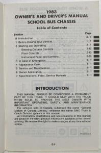 1983 GMC Truck School Bus Chassis Owners and Drivers Manual