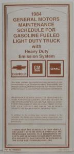 1984 General Motors Maintenance Schedule Gas Light Duty Truck with HD Emission