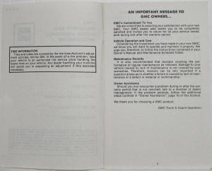 1984 GMC Truck Glider Kit Models Warranty and Owner Assistance Information