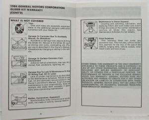 1984 GMC Truck Glider Kit Models Warranty and Owner Assistance Information