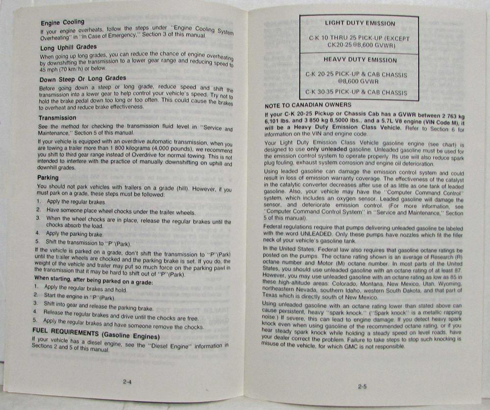 1984 GMC C/K 10-35 Pickup Owners and Drivers Manual