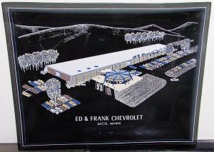 1960s ? Ed & Frank Chevrolet Saco Maine Glass Ash Tray Vintage GM Dealer Orig