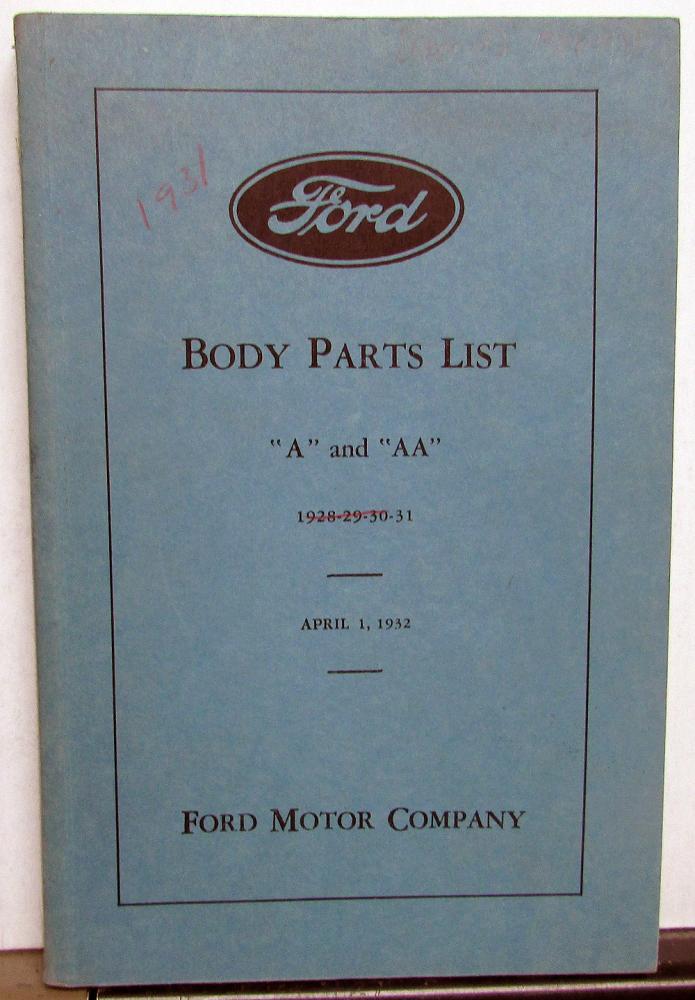 1928-1931 Ford A & AA Car Truck Dealer Body Parts List Book Reproduction