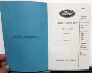 1928-1931 Ford A & AA Car Truck Dealer Body Parts List Book Reproduction