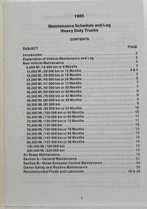 1985 GMC Heavy Duty Truck Maintenance Schedule Booklet