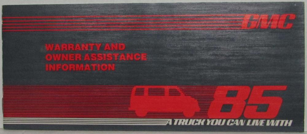 1985 GMC Safari Van Warranty and Owner Assistance Information - CA Gas Fueled