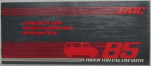 1985 GMC Safari Van Warranty and Owner Assistance Information - CA Gas Fueled
