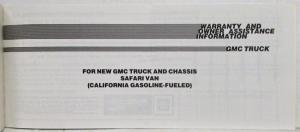 1985 GMC Safari Van Warranty and Owner Assistance Information - CA Gas Fueled