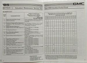 1985 GMC Light Duty Truck with Light Duty Emissions Maintenance Schedule Booklet