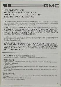 1985 GMC Light Duty 2.2 Liter Diesel Truck Maintenance Schedule Booklet