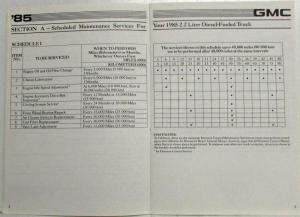 1985 GMC Light Duty 2.2 Liter Diesel Truck Maintenance Schedule Booklet