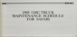 1985 GMC Truck Safari Maintenance Schedule Booklet