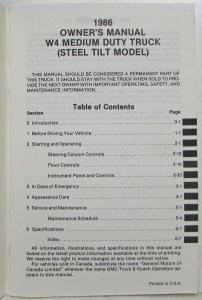1986 GMC Forward 4000 Truck Owners and Drivers Manual