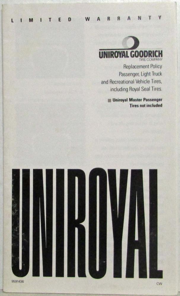1987 Uniroyal Limited Warranty Folder Brochure