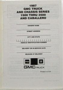 1987 GMC Truck/Chassis 1500-3500 & Caballero Warranty and Owner Assistance Info