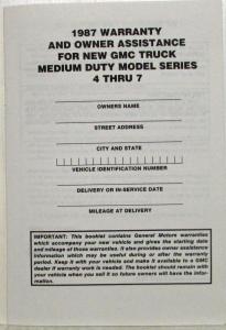 1987 GMC Truck Series 4 thru 7 Warranty and Assistance Information