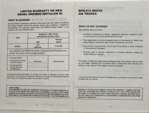 1987 GMC Truck Deutz Engine Warranty and Owner Assistance Information